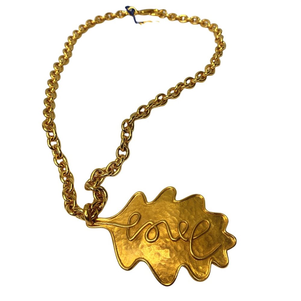 Ines de la Fressange Gold Love Leaf Pendant Chain Necklace